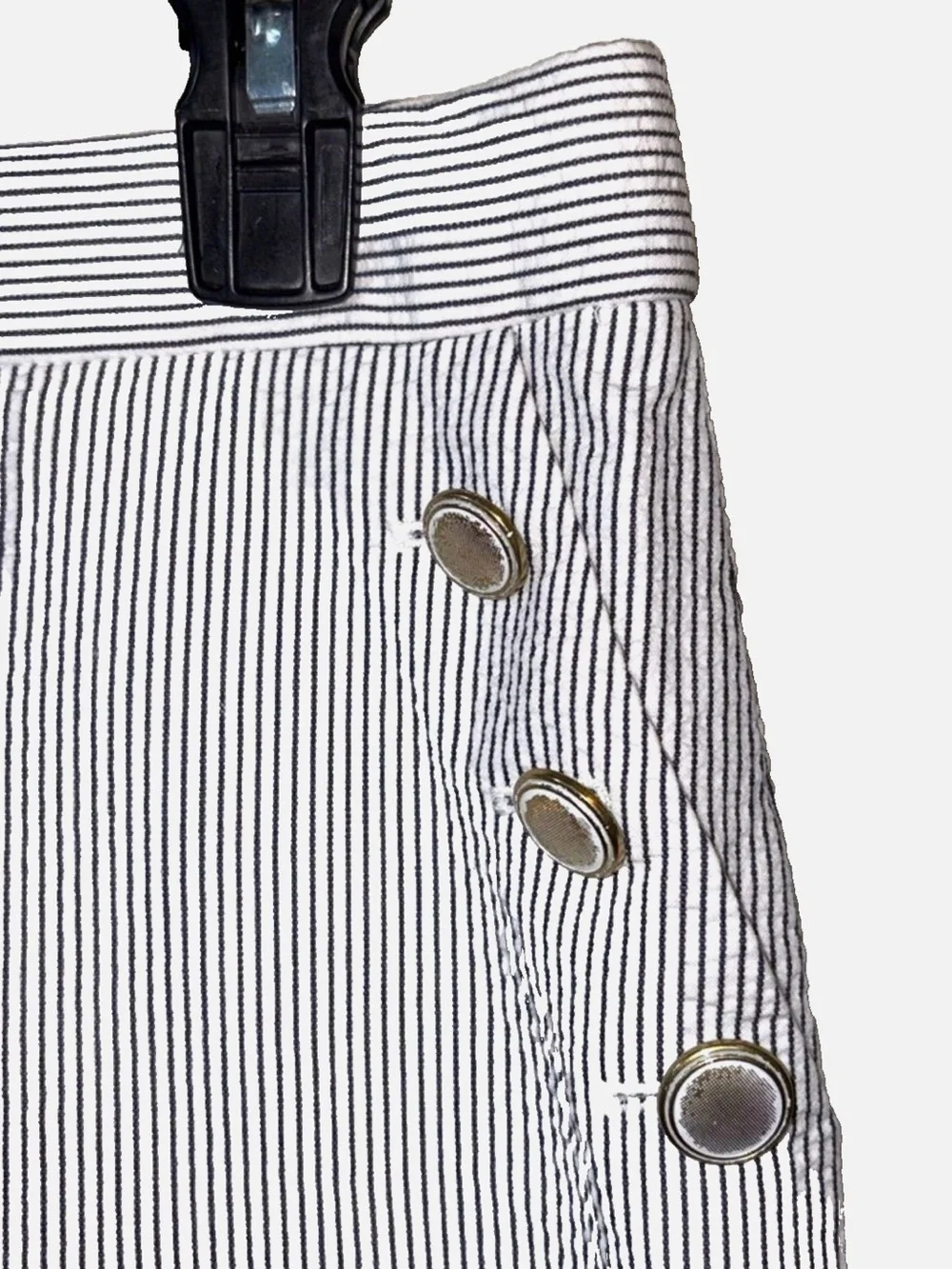 J.Crew Seersucker Nautical Mini Skirt Size 4 Black White Sailor Button
